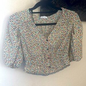 Sienna Sky multi color Puff Sleeve Crop Blouse